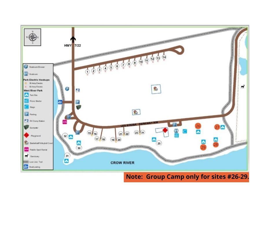 Map of campsites at Masonic/West River Park in Hutchinson, MN
